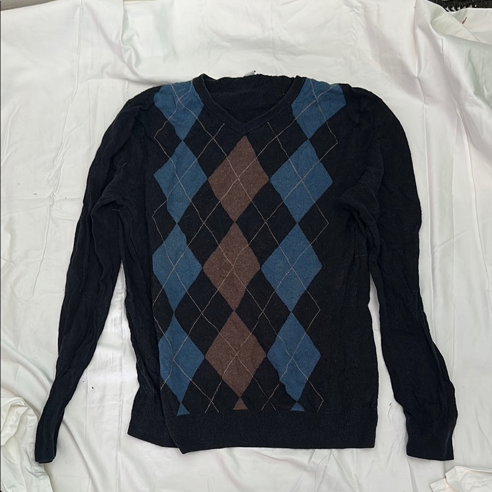 Men's Argyle Sweater - Black, Blue, and Brown